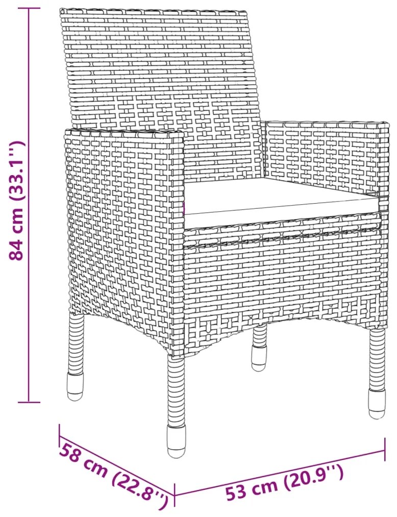 3 pcs conjunto de jantar para jardim vime PE bege