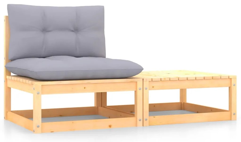 2 pcs conjunto lounge de jardim com almofadões pinho maciço