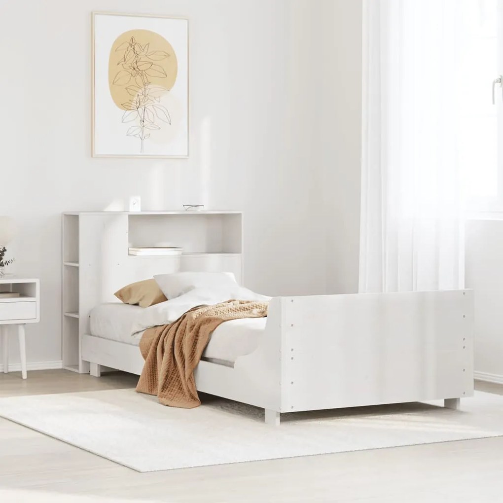 Cama sem colchão 90x200 cm madeira de pinho maciça branco