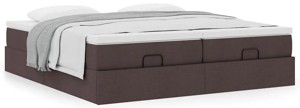 Estrutura de cama otomana com colchões tecido castanho escuro