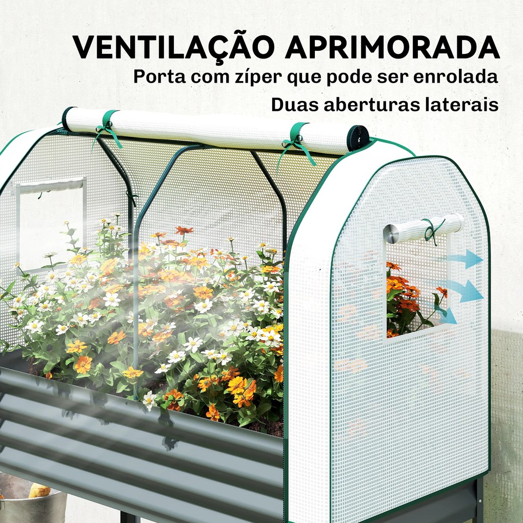 Mesa de Cultivo com Cobertura de Estufa e Prateleira Inferior 120x55x140 cm Cinzento Escuro