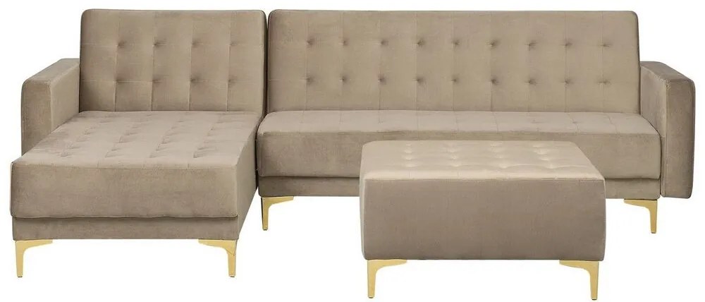 Sofá de canto 4 lugares com repousa-pés em veludo cor de areia à direita ABERDEEN Beliani