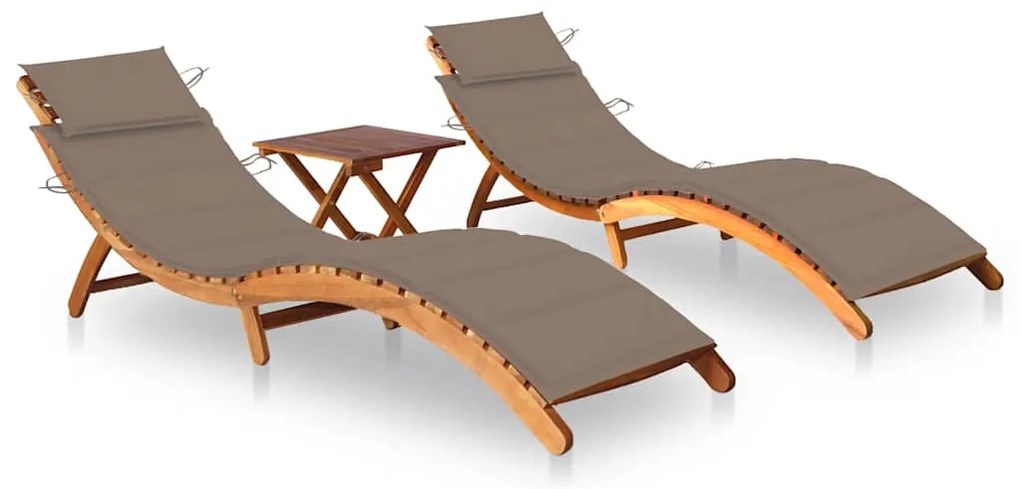 Espreguiçadeiras com mesa e almofadões 2 pcs acácia maciça
