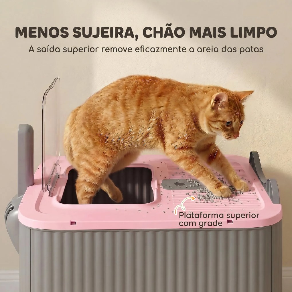 Caixa de Areia Fechada para Gatos M com Tampa, Saída Superior, Pá, Filtros Desodorizantes, Fácil de Limpar, Rosa