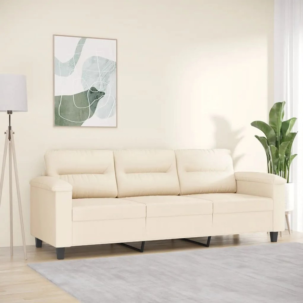 Sofá de 3 lugares 180 cm tecido de microfibra bege