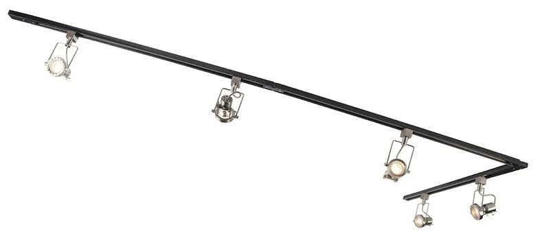 Sistema de calhas com 5 focos monofásicos preto com aço - Suplux Moderno