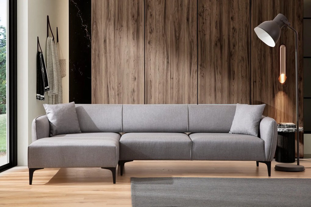 Sofá "Belissimo" Chaise Longue de 3 Lugares – Cinzento – 270x140x95 cm