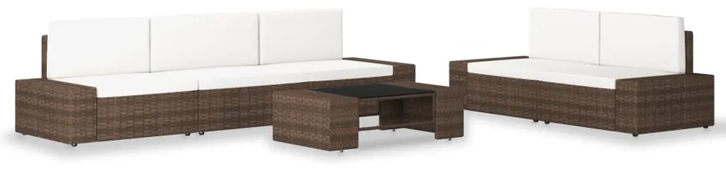 vidaXL 6 pcs conjunto lounge para jardim vime PE castanho