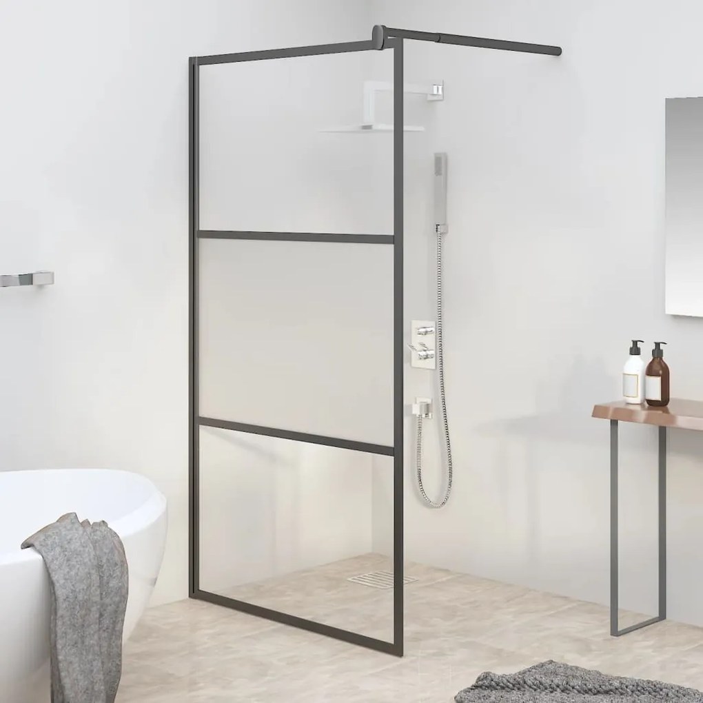 vidaXL Divisória de chuveiro 100x195 cm vidro semiopaco ESG preto