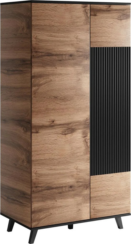 Roupeiro Luelia 113, Carvalho wotan, Preto, 182x90x55cm, 67 kg, Portas para roupeiro: Com dobradiças