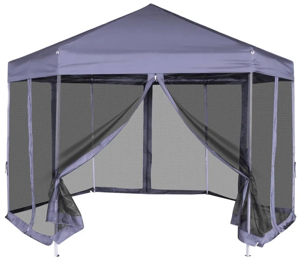 Tenda festas pop-up hexagonal 6 paredes 3,6x3,1m azul escuro