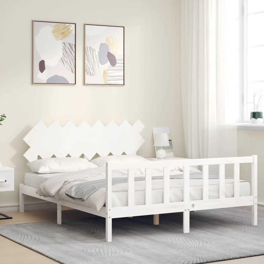 Cama sem colchão 160x200 cm madeira de pinho maciça branco