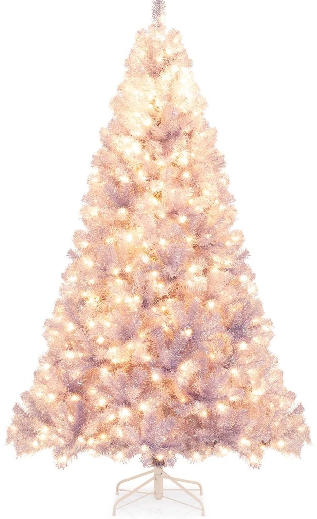 Árvore de Natal artificial de 180 cm com iluminação, abeto com luzes LED brancas quentes, roxo