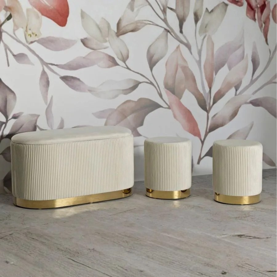 CONJUNTO DE 3 BANCOS SHOPY CREME 80X37X42-29X35 CM