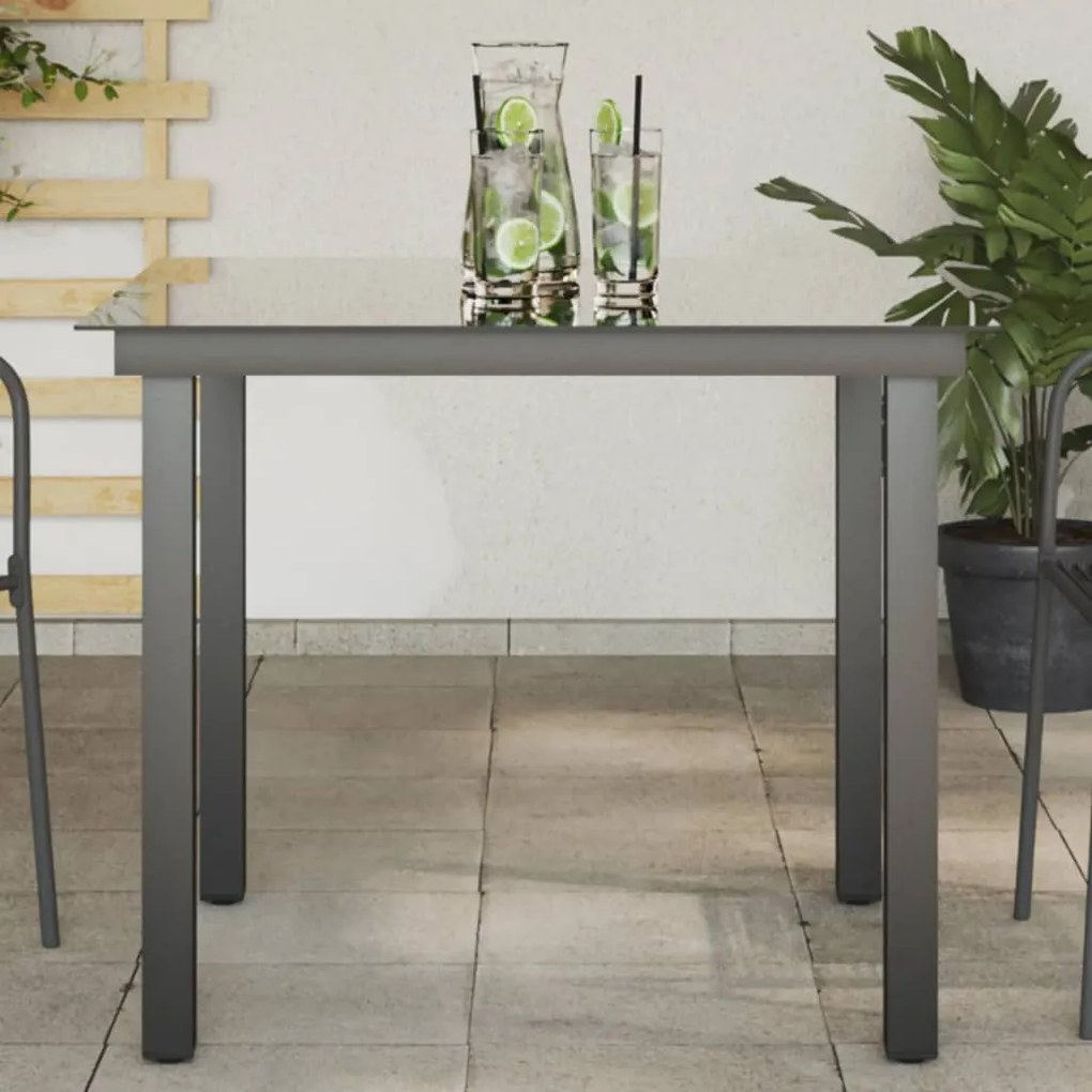 Mesa de jardim em alumínio e vidro 80x80x74 cm preto