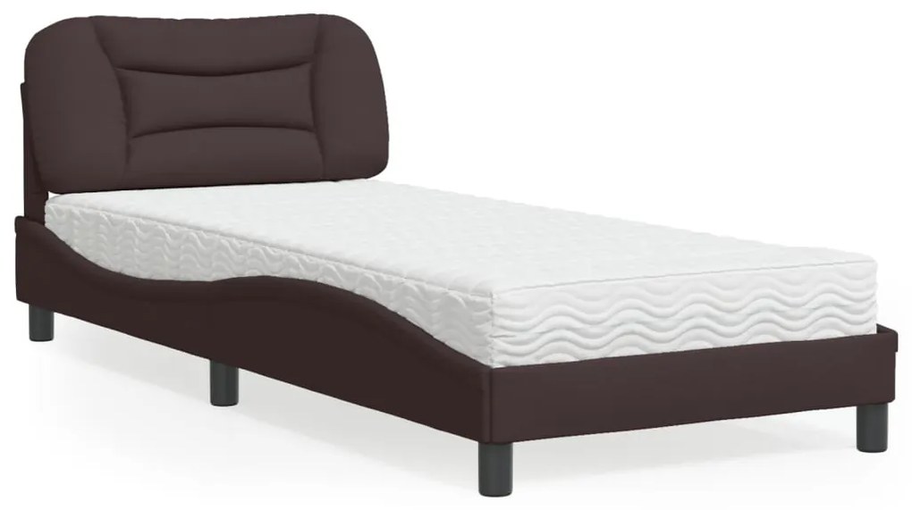 Cama com colchão 90x200 cm tecido castanho-escuro