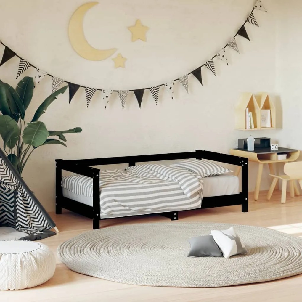 834398 vidaXL Estrutura de cama infantil 70x140 cm pinho maciço preto
