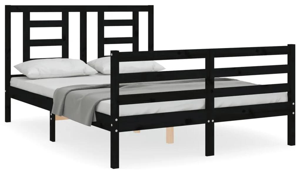 Estrutura de cama de casal com cabeceira madeira maciça preto