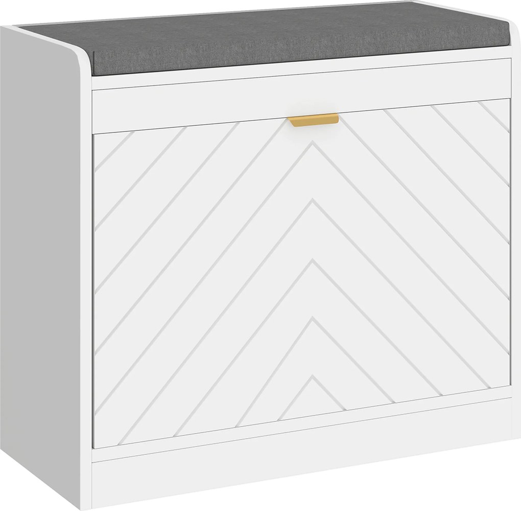 HOMCOM Banco para sapatos, banco de arrumação, assento acolchoado, gaveta basculante, porta com padrão 60 x 26 x 52,5 cm, branco | Aosom Portugal