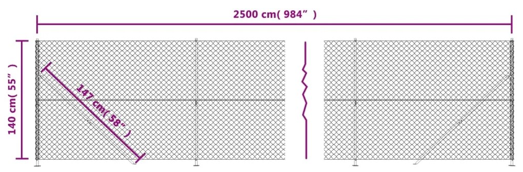 Cerca de arame com flange 1,4x25 m prateado