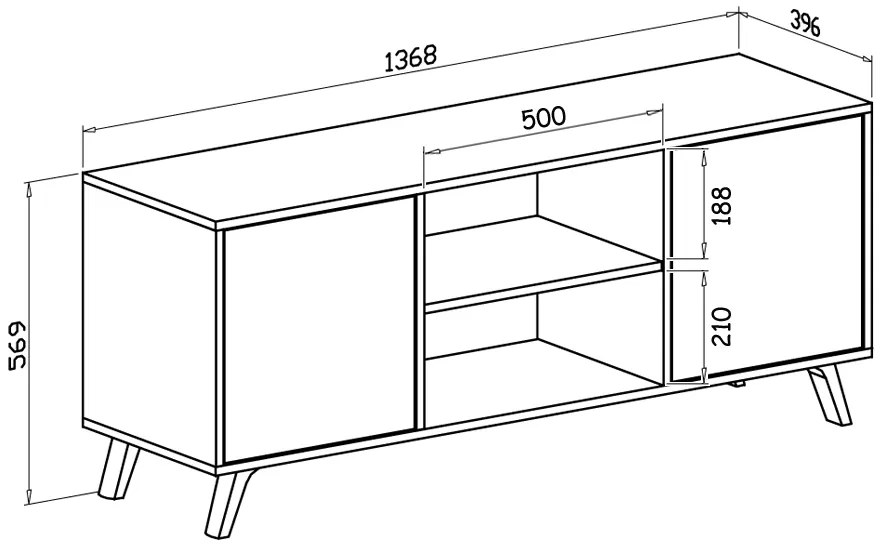 Móvel de TV140 com 2 portas, sala de estar, modelo WIND, estrutura cor Branco, portas cor Puccini, medidas 137x40x57cm de altura.