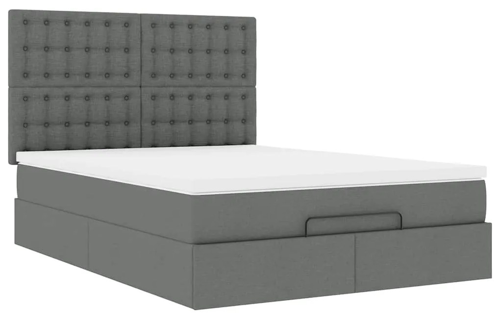 Estrutura cama otomana colchão 140x200cm tecido cinzento escuro