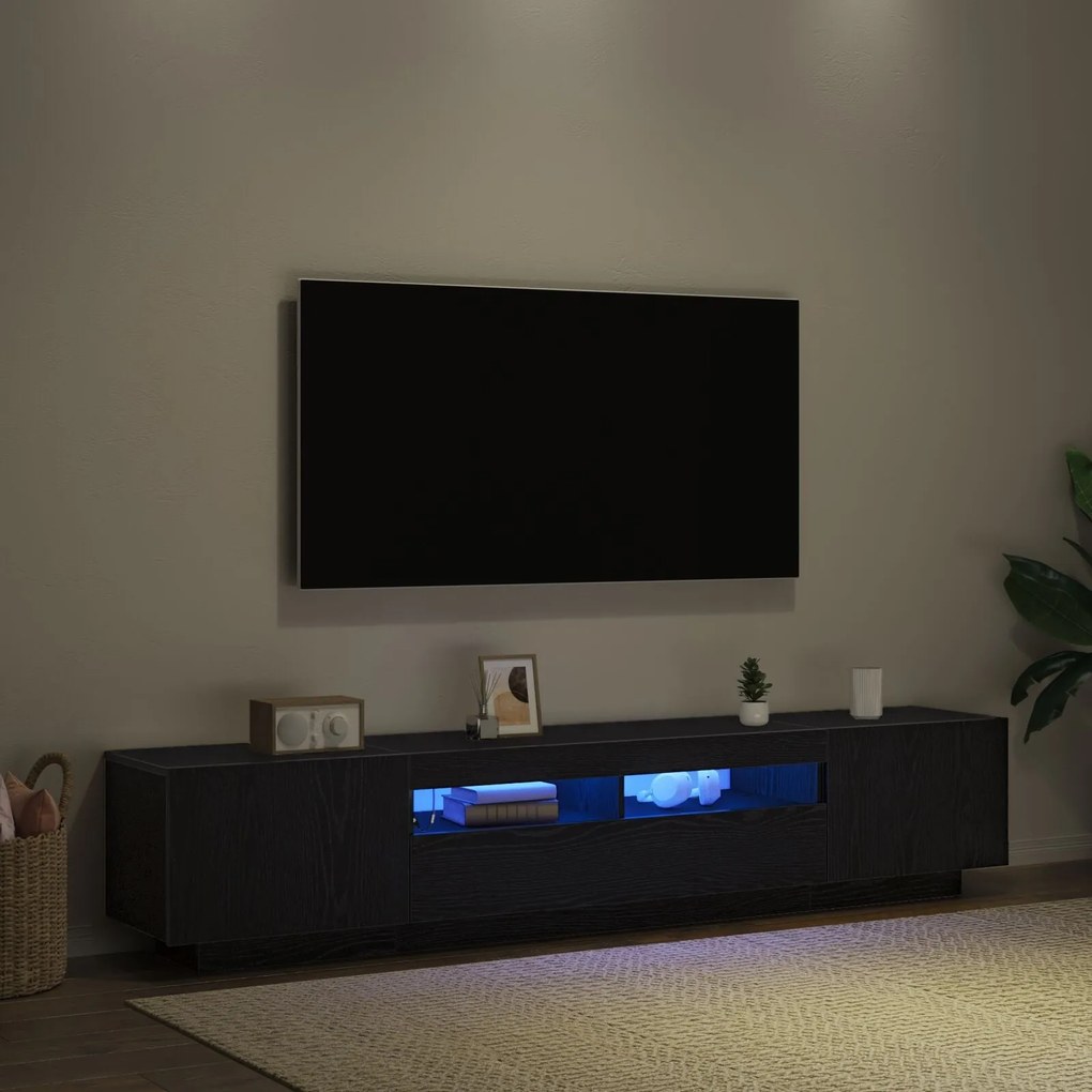 Cabide de TV vidaXL com Luzes LED em Carvalho Preto 200x35x40 cm em Ma
