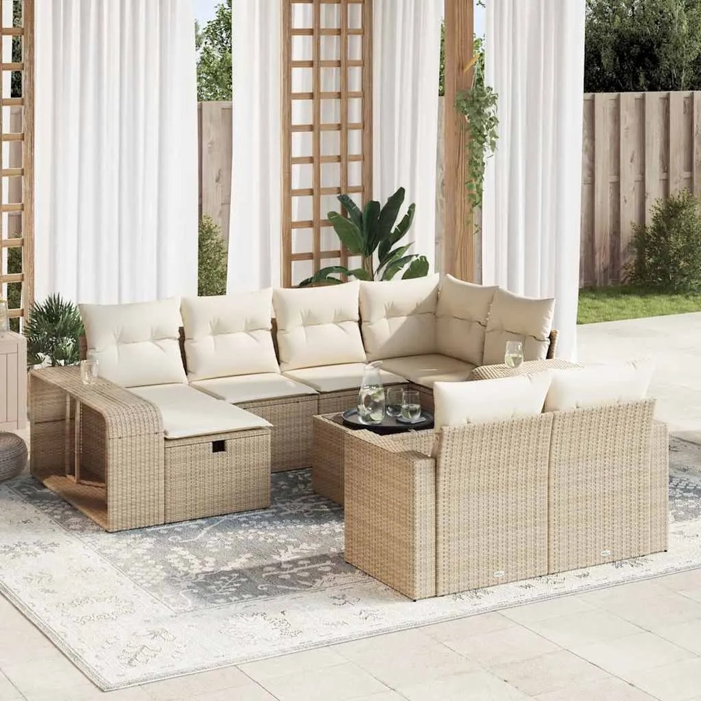 vidaXL 11 pcs conjunto sofás de jardim c/ almofadões vime PE bege