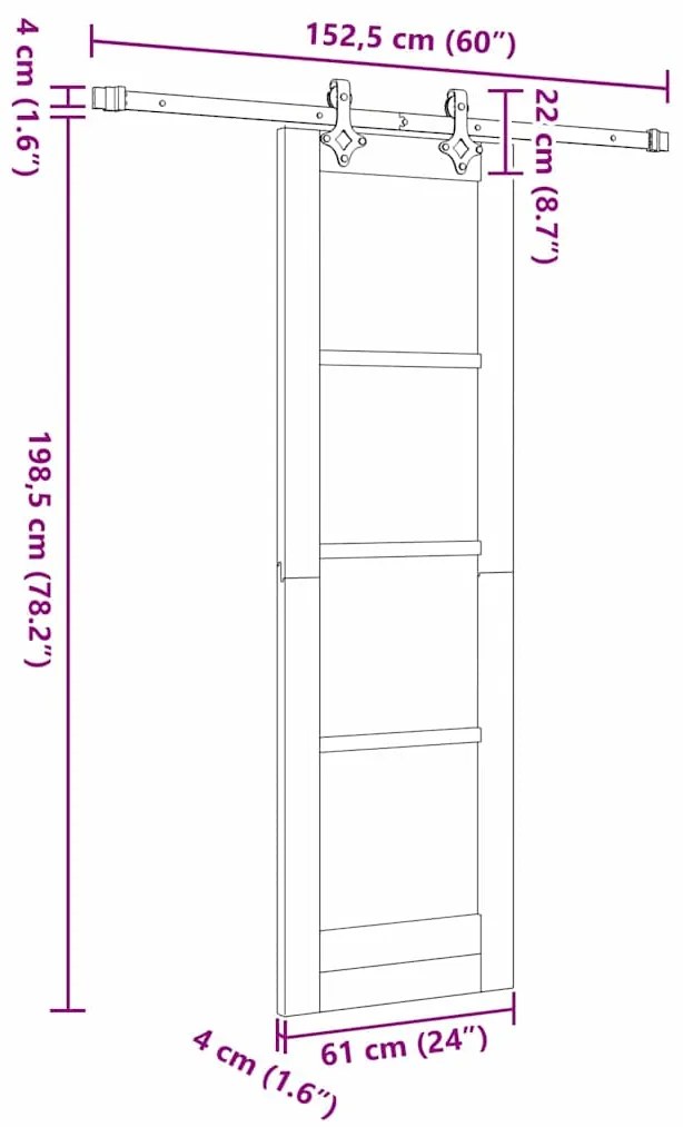 Porta Deslizante vidaXL com Conjunto de Ferragens Branca 61x198.5 cm d