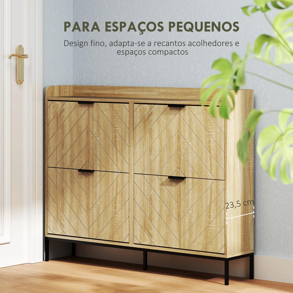 Sapateira Estreita com 4 Portas Sapateira para Entrada com Prateleiras Ajustáveis para 16 Pares de Sapatos 120x23,5x95,5 cm Madeira