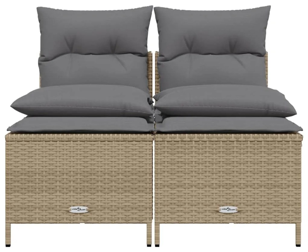 4 pcs conjunto de sofás para jardim c/ almofadões vime PE bege