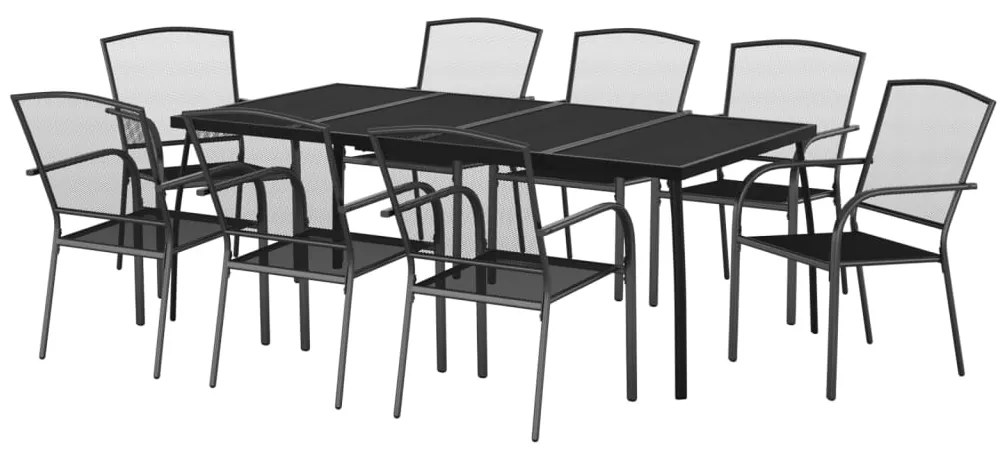 9 pcs conjunto de jantar para jardim aço antracite