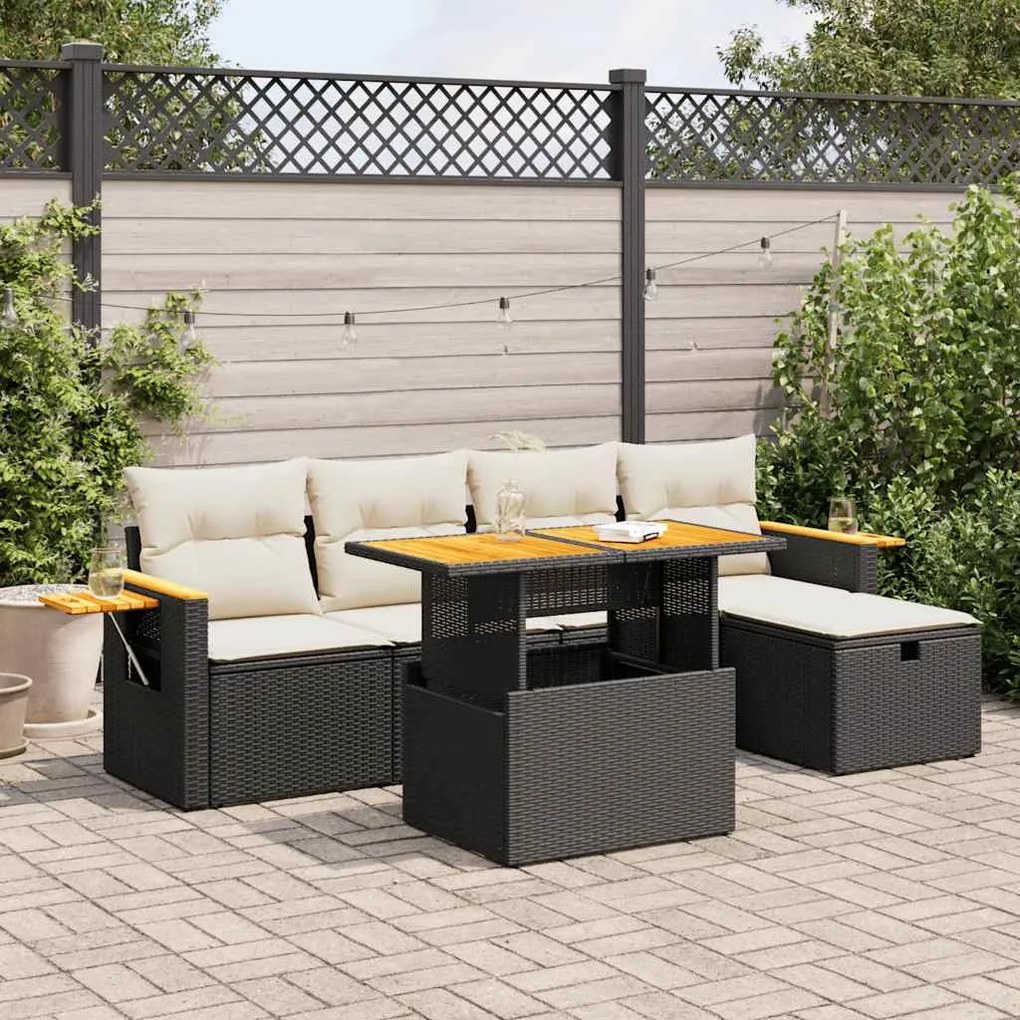 vidaXL 6 pcs conjunto sofás de jardim c/ almofadões vime PE preto