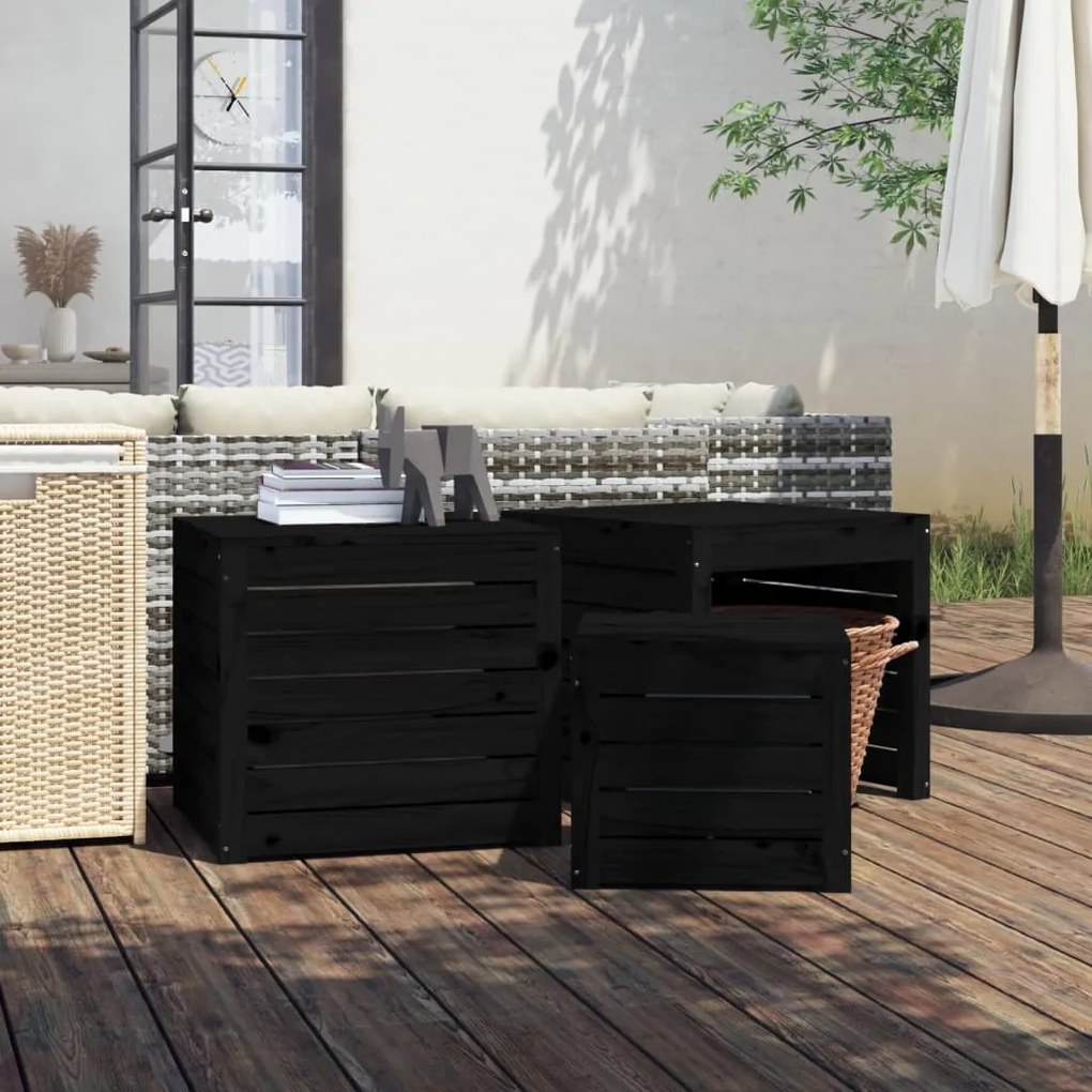 vidaXL 3 pcs conjunto de caixas de jardim pinho maciço preto