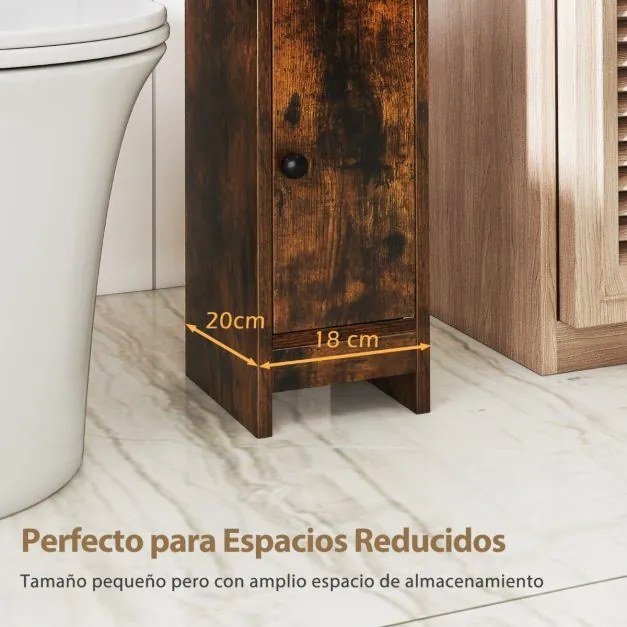 Armário de casa de banho 20 x 18 x 80 cm pequeno com porta e prateleiras ajustáveis para casa de banho 20 x 18 x 80 cm Castanho