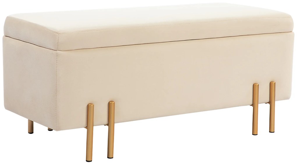 HOMCOM Banco de Armazenamento Caixa de Armazenamento estilo Contemporâneo Espaço de Armazenamento Veludo Bege Pernas Metal Dourado | Aosom Portugal