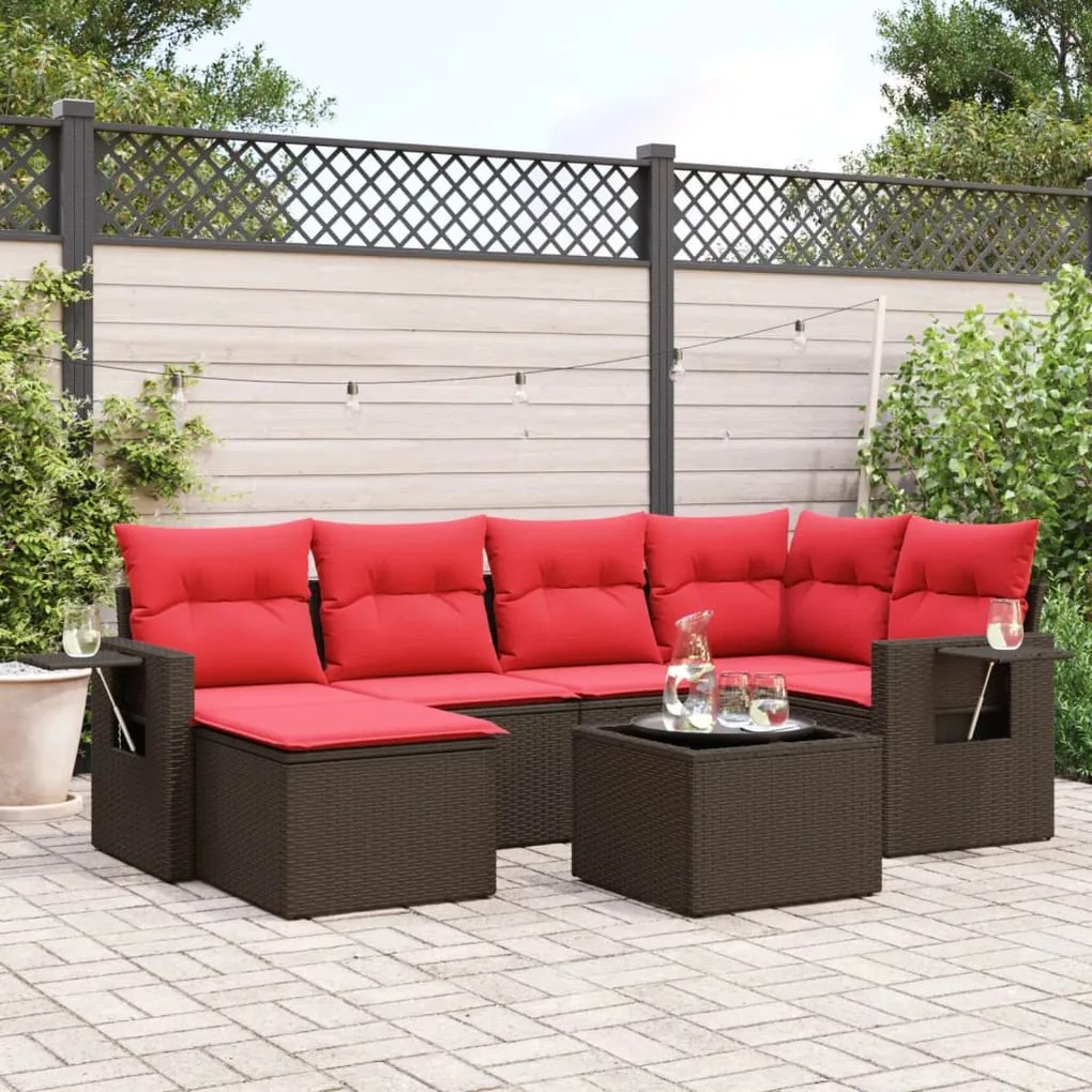 vidaXL 7 pcs conjunto de sofás jardim c/ almofadões vime PE castanho