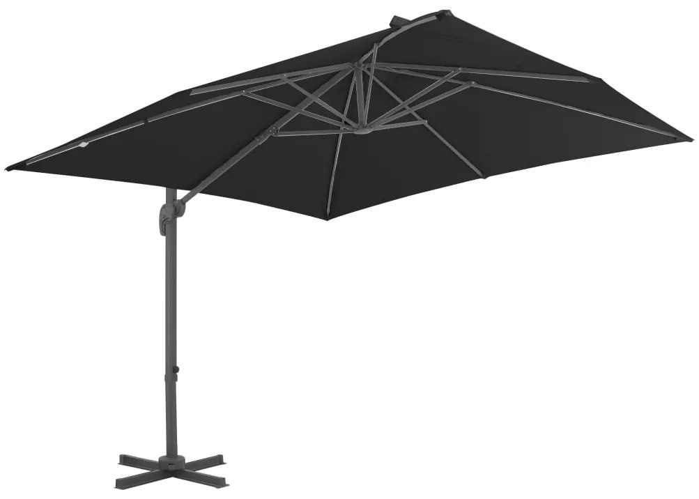 Guarda-sol de jardim cantilever c/ poste alumínio 3x3 m preto