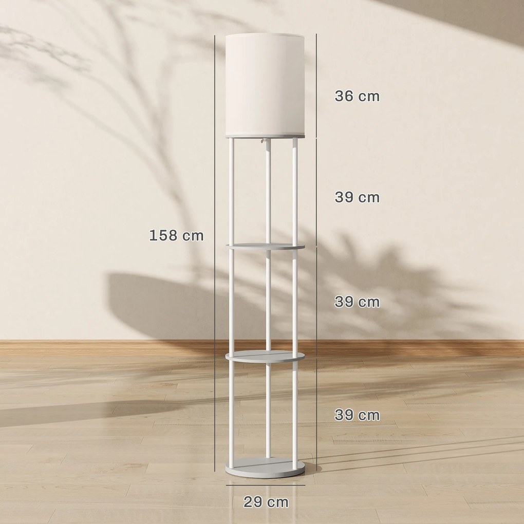Candeeiro de Pé com Prateleiras 3 Temperaturas de Cor Controlo Remoto e Casquilho E27 Ø29x158 cm Cinzento