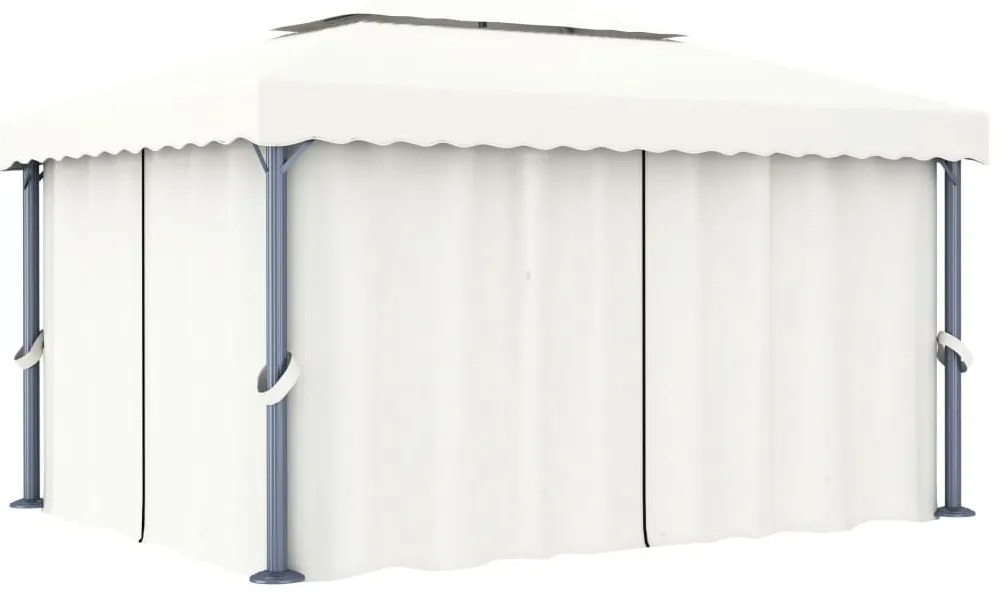 Gazebo com cortinas e cordões de luzes LED 4x3 m branco nata
