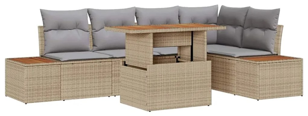 Conjunto de Sofá de Jardim com 6 Peças e Almofadas Bege em Rattan Sint