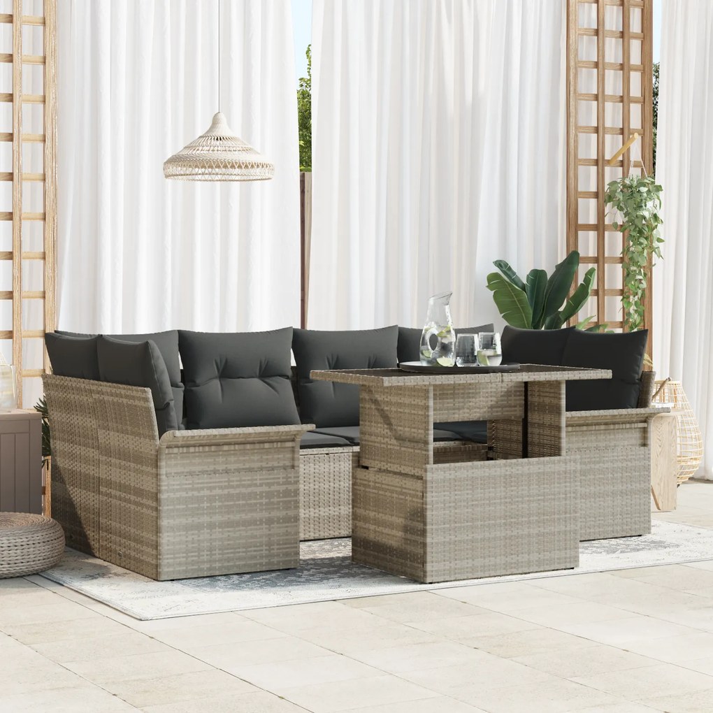 Conjunto de Sofás vidaXL de 7 Peças com Almofadas Cinza Claro em Ratta