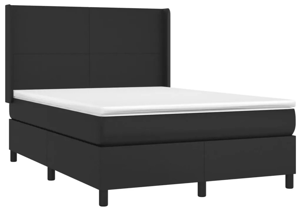 Cama box spring c/ colchão/LED 140x200cm couro artificial preto