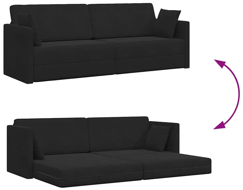 Sofá Cama de Piso 2-em-1 Preto 213x144x60 cm Poliéster
