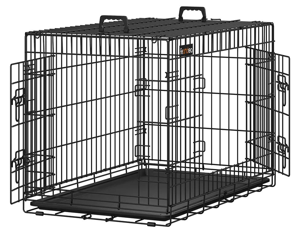 Caixa para cães FEANDREA, dobrável, 92,5 cm de comprimento, 2 portas, G, preta PPD36H