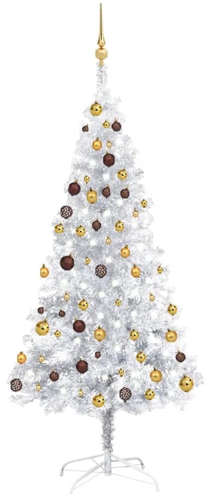 vidaXL Árvore Natal artificial pré-iluminada c/bola 180cm PET prateado