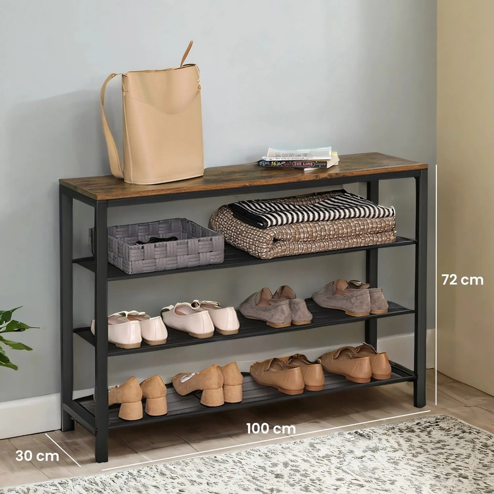 Sapateira com prateleiras em rede 100 x 30 x 72 cm castanho vintage-preto