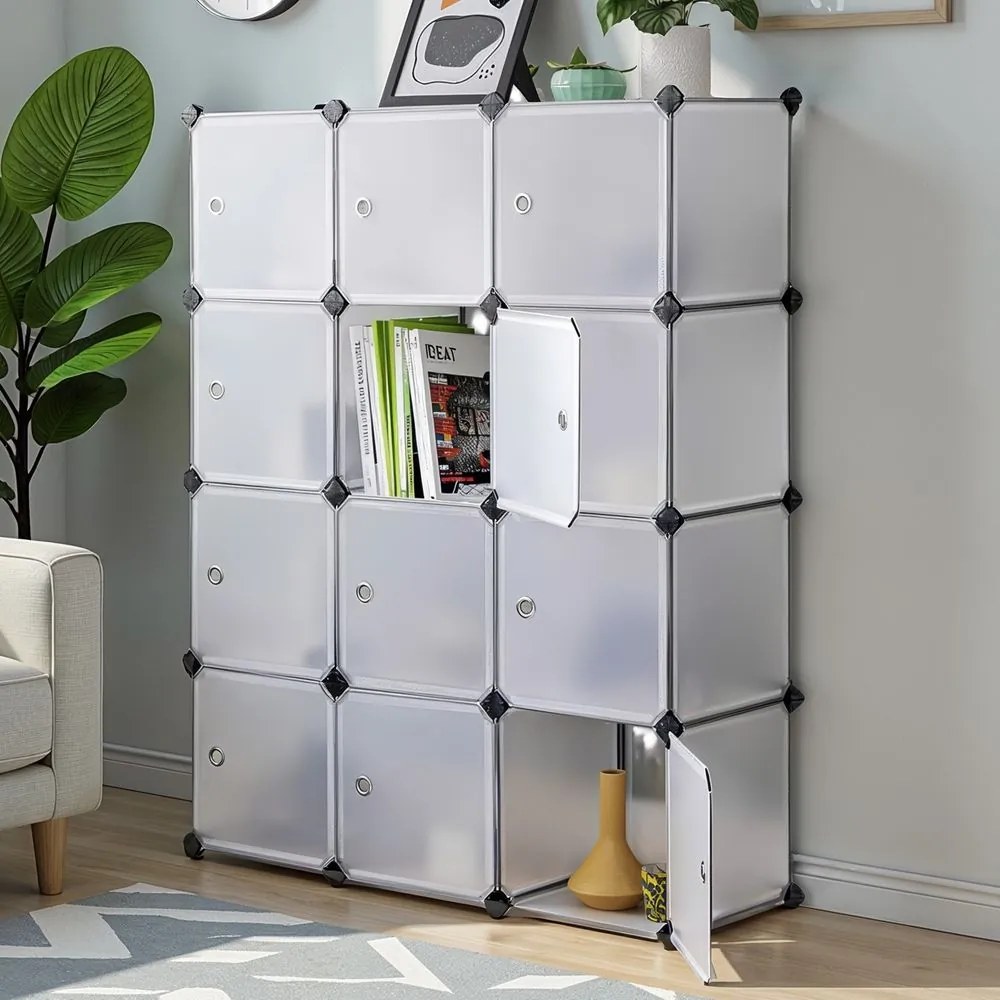 Armario de arrumação conjunto de 12 cubos 93 x 31 x 123 cm branco