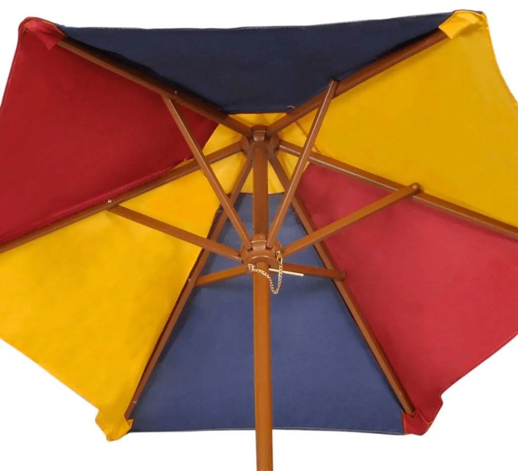 Mesa piquenique infantil + bancos/guarda-sol madeira multicor