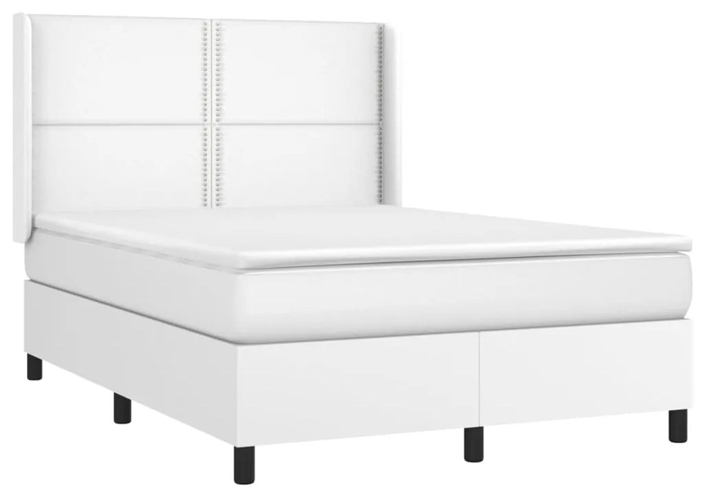 Cama com molas/colchão 140x190 cm couro artificial branco